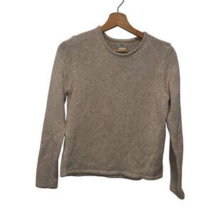 L.L.Bean Womens Beige Cotton Sweater Ribbed Knit Long Sleeve Size S